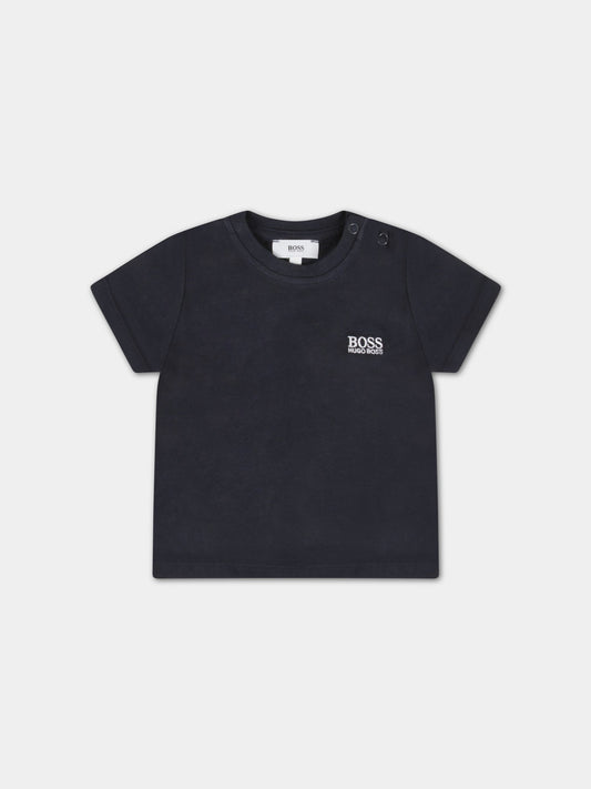 T-shirt blu per neonato con logo bianco,Hugo Boss,J05P01 849