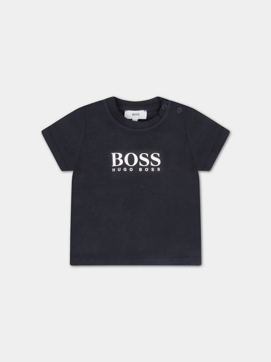 T-shirt blu per neonato con logo,Hugo Boss,J05P07 849