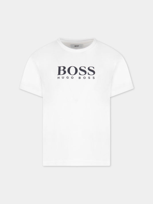T-shirt bianca per bambino con logo,Hugo Boss,J25P13 10B