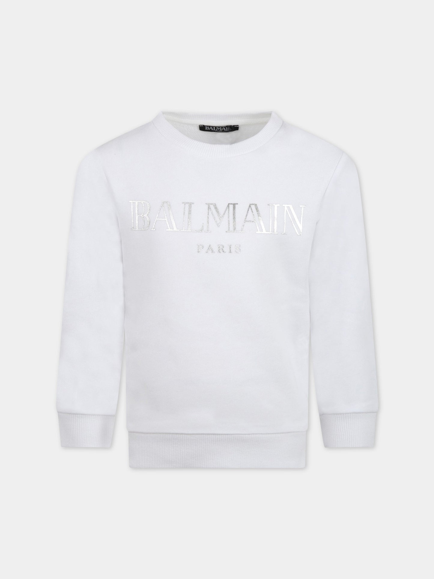 Felpa bianca per bambini con logo,Balmain Kids,6L4520 LX170 100