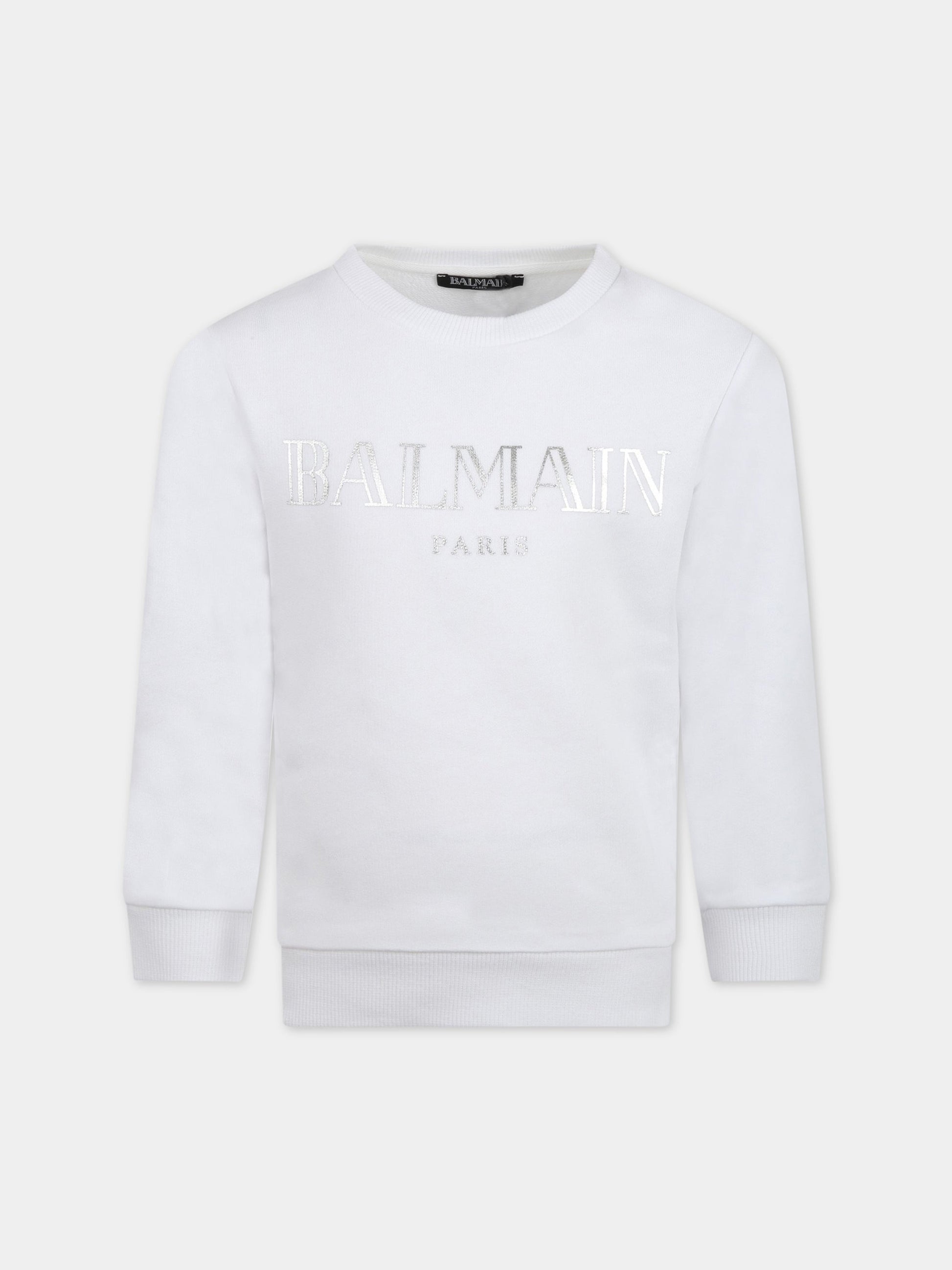 Felpa bianca per bambini con logo,Balmain Kids,6L4520 LX170 100