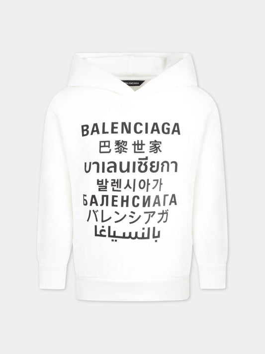 Felpa bianca per bambini con loghi,Balenciaga,641599 TJVM3 9040