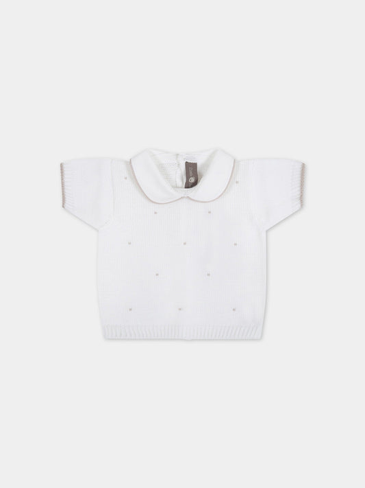 Maglia bianca per neonato con pois beige,Little Bear,2010 BIANCO/CORDA