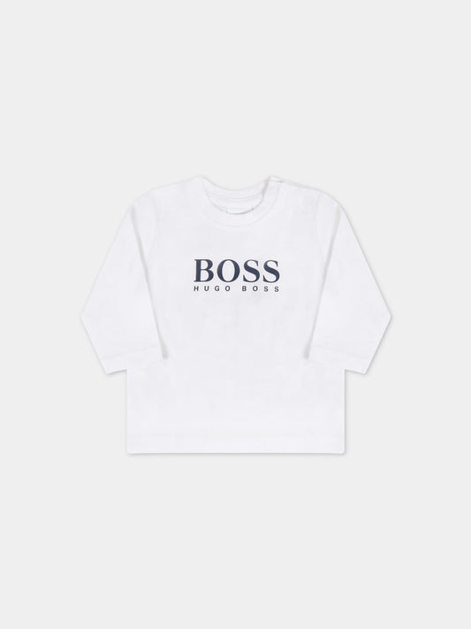 T-shirt bianca per neonato con logo,Hugo Boss,J05P10 10B