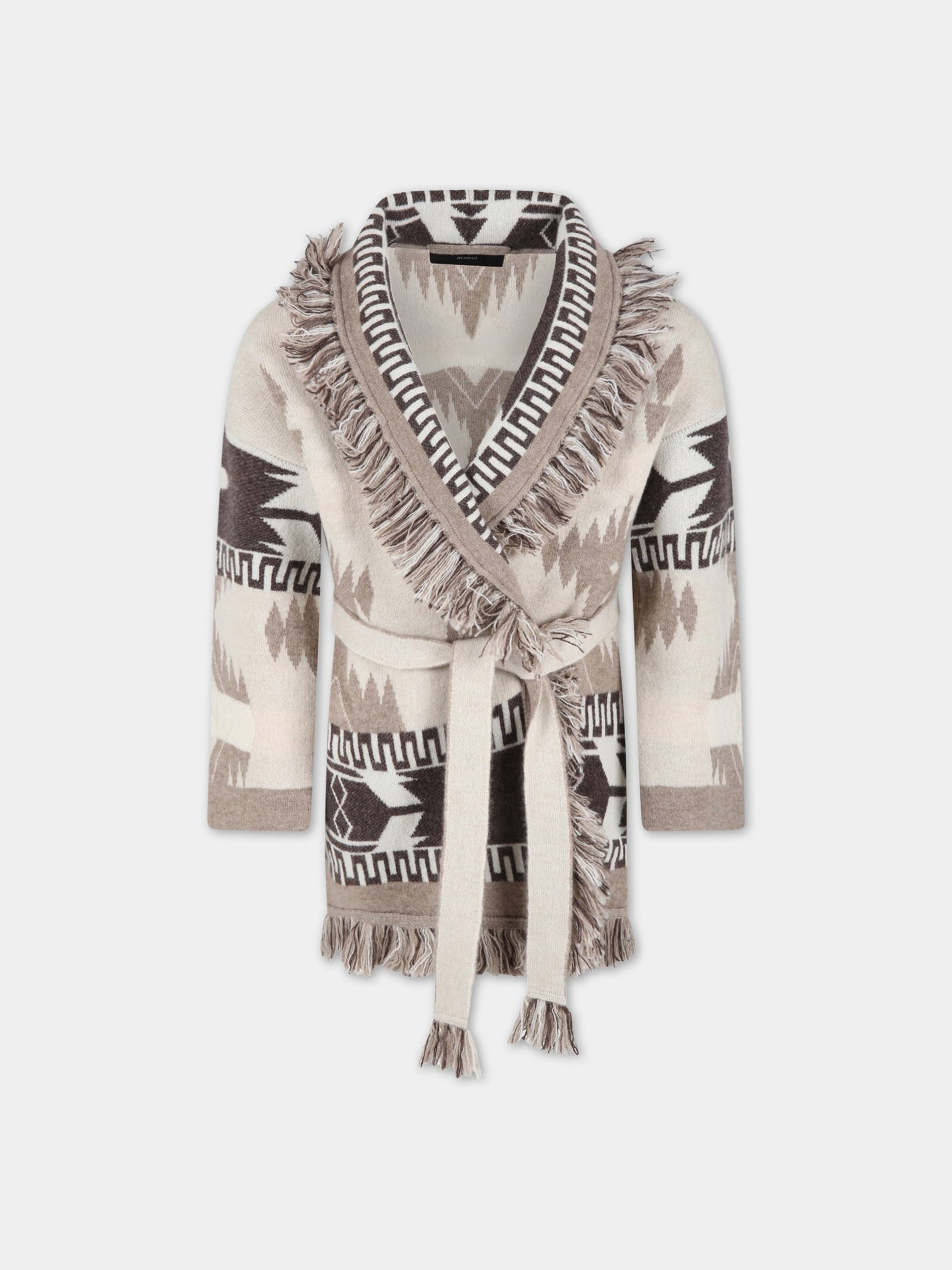 Cardigan beige per bambini con dettagli marroni,Alanui,LBHB002F21KNI0011785