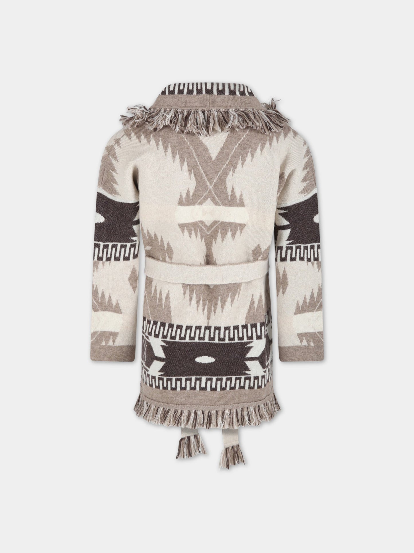 Cardigan beige per bambini con dettagli marroni,Alanui,LBHB002F21KNI0011785