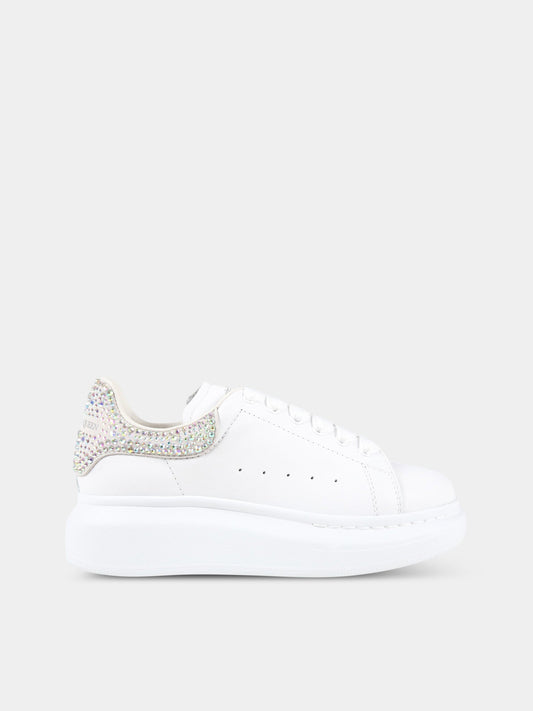 Sneakers bianche per bambina con swarovski,Alexander Mc Queen,667304 WIAH2 9069