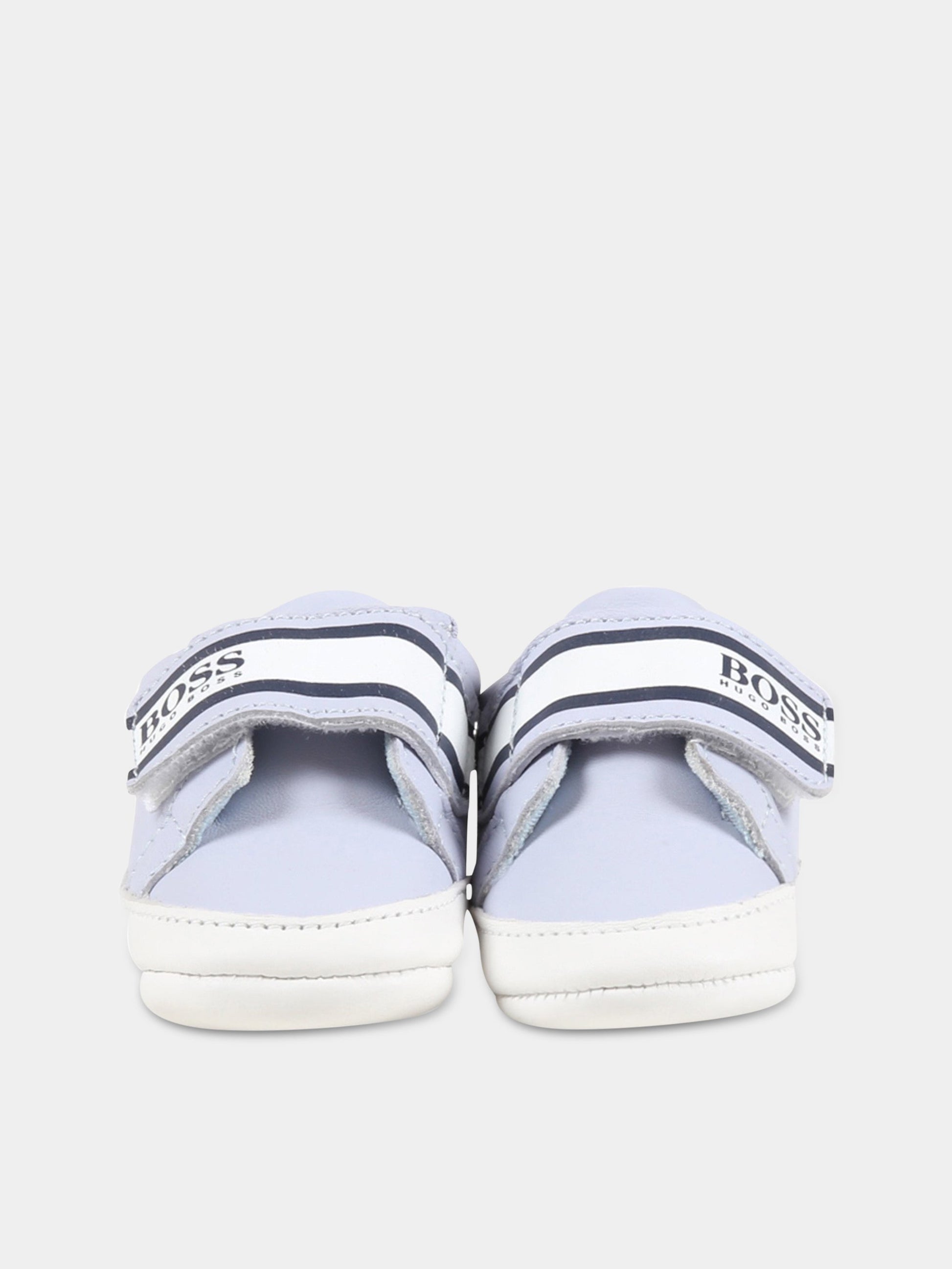 Sneakers celesti da culla per neonato con logo,Hugo Boss,J99100 771