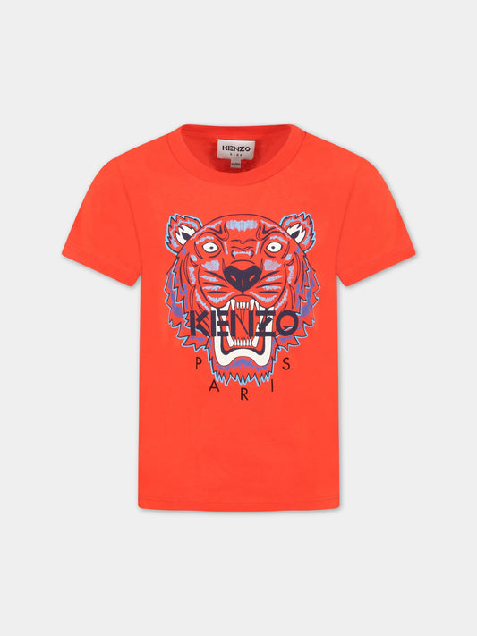 T-shirt rossa per bambino con iconica tigre,Kenzo Kids,K25100 971