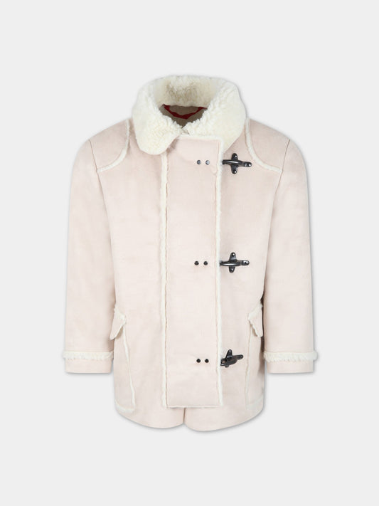 Giacca beige per bambini con dettagli effetto shearling,Fay Kids,5P2050 Z0038 117AV
