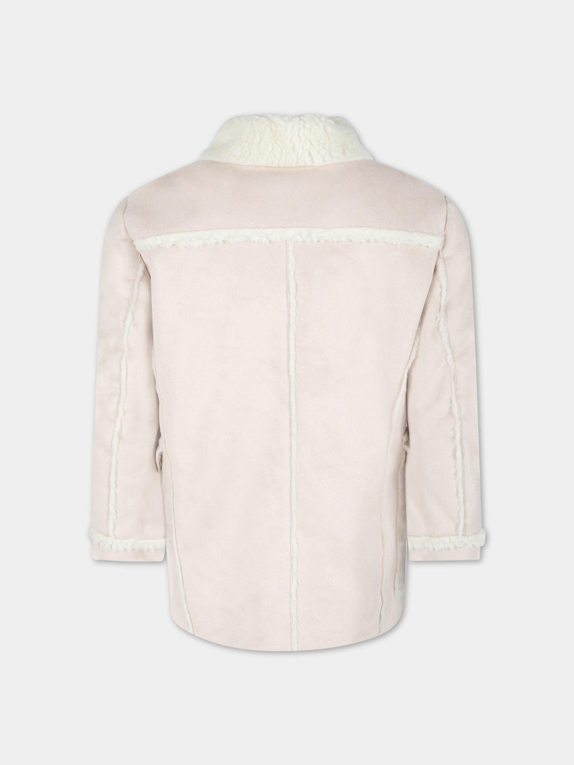 Giacca beige per bambini con dettagli effetto shearling,Fay Kids,5P2050 Z0038 117AV