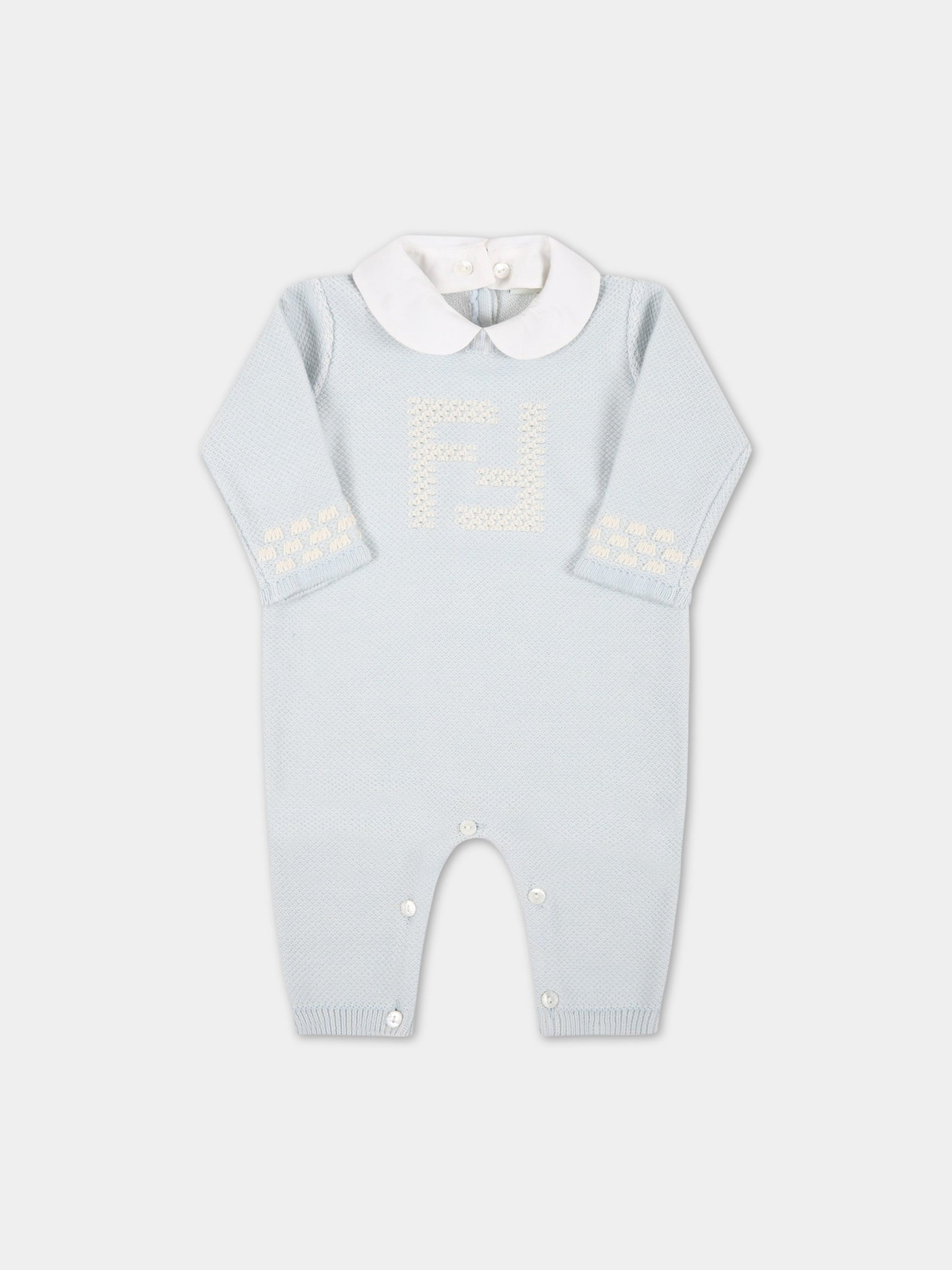 Set azzurro per neonato con doppie FF ricamate,Fendi Kids,BUG079 AG1M F19J4