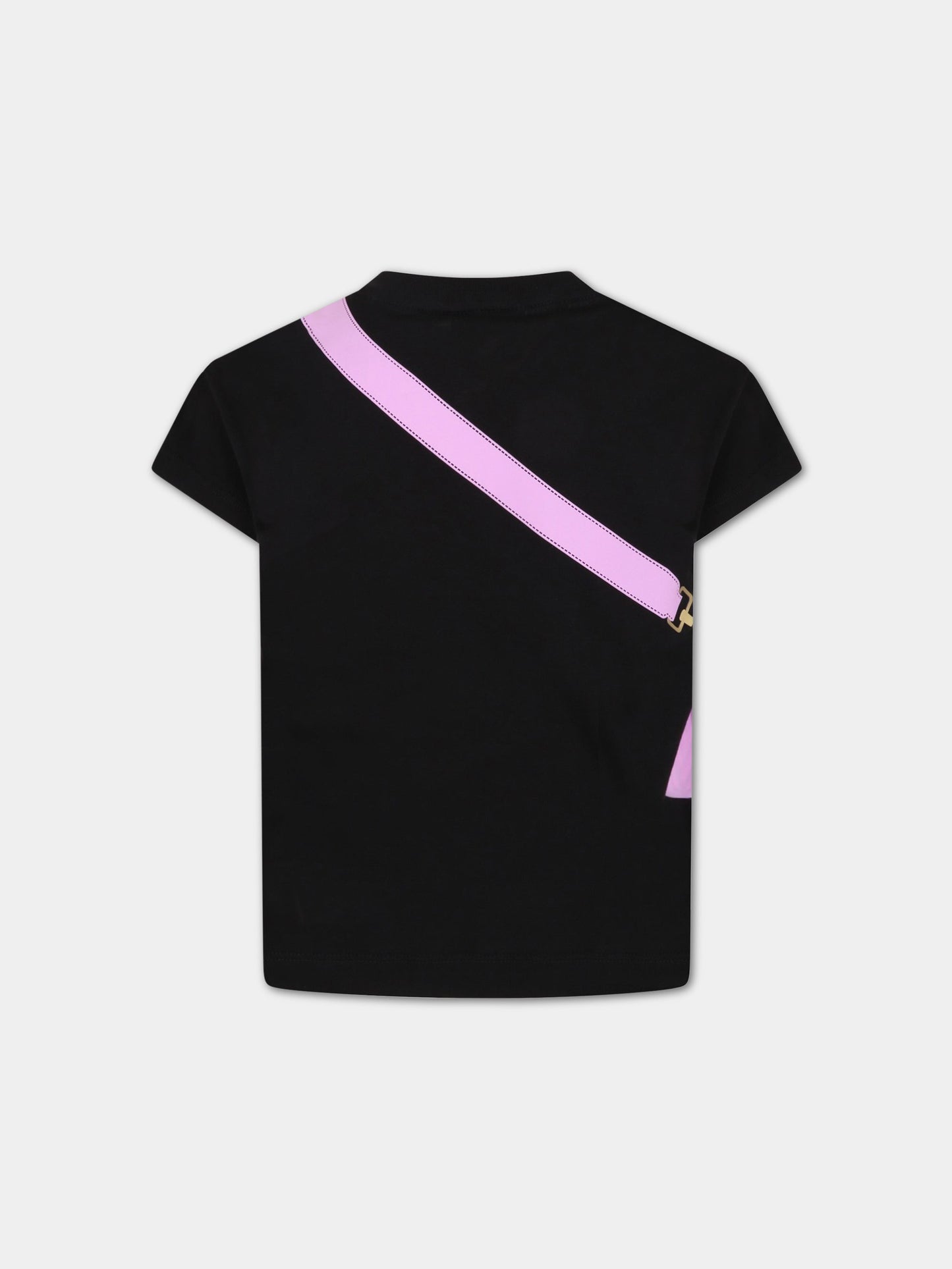 T-shirt nera per bambina con borsa viola,Fendi Kids,JFI242 7AJ F1063