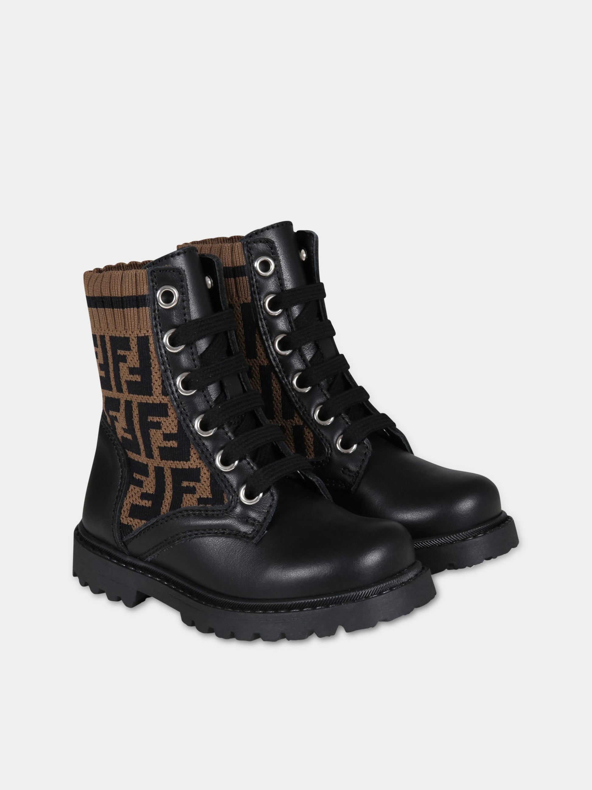 Stivali neri per bambini con doppie FF,Fendi Kids,JMR382 AEGP F0PMM