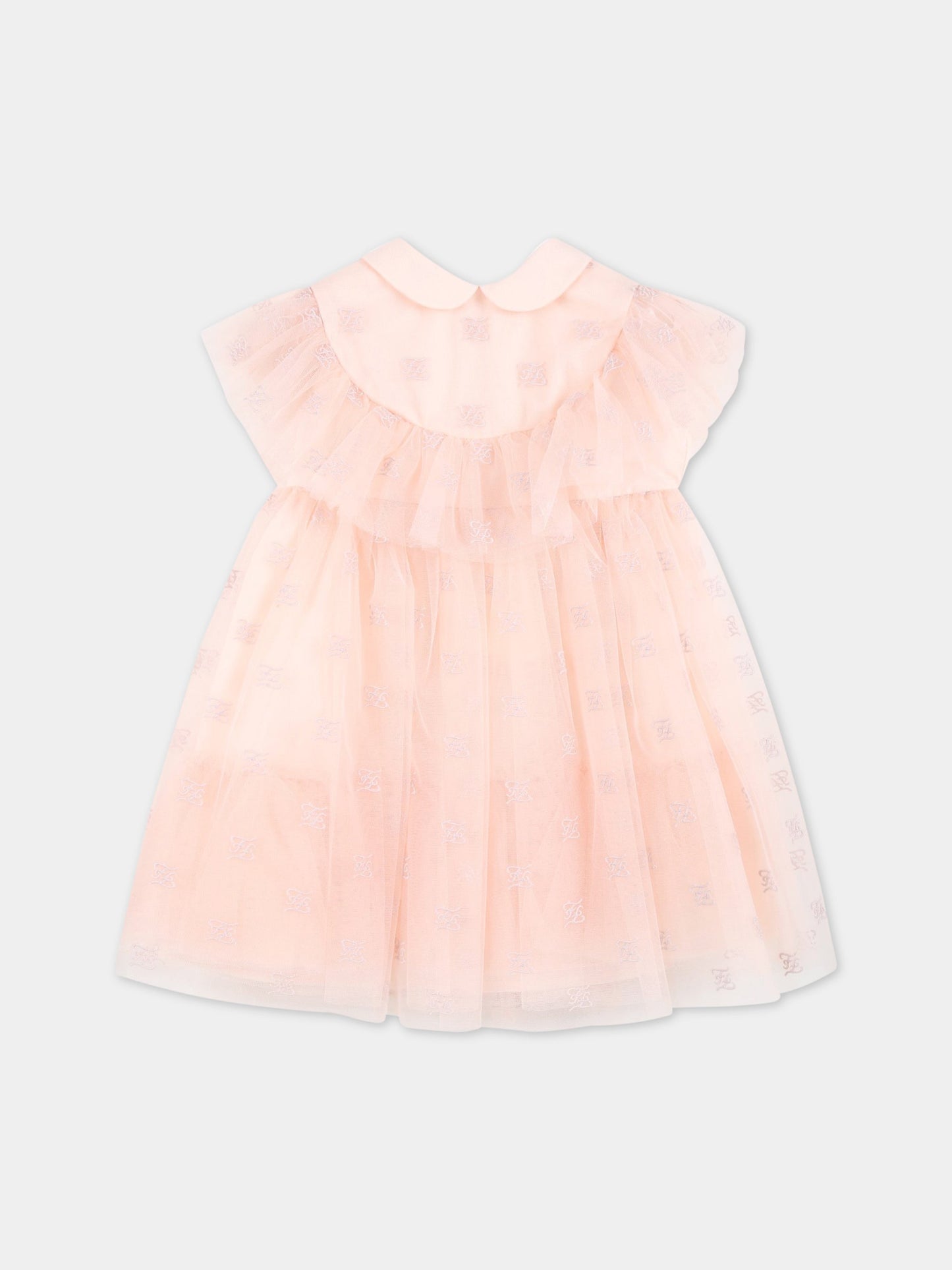 Vestito rosa per neonata con logo ricamato,Fendi Kids,BFB381 AG21 F1ENM