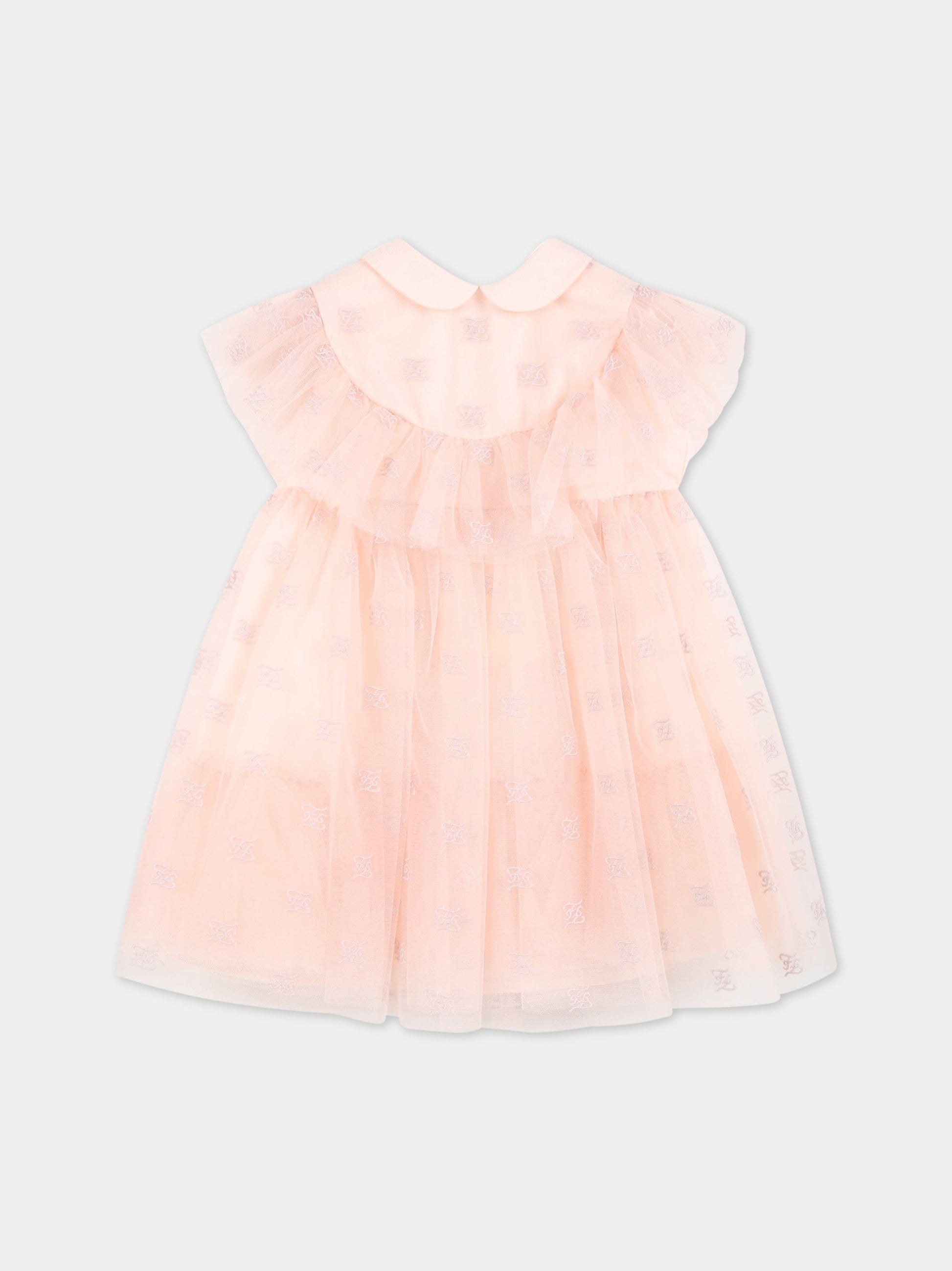 Vestito rosa per neonata con logo ricamato,Fendi Kids,BFB381 AG21 F1ENM