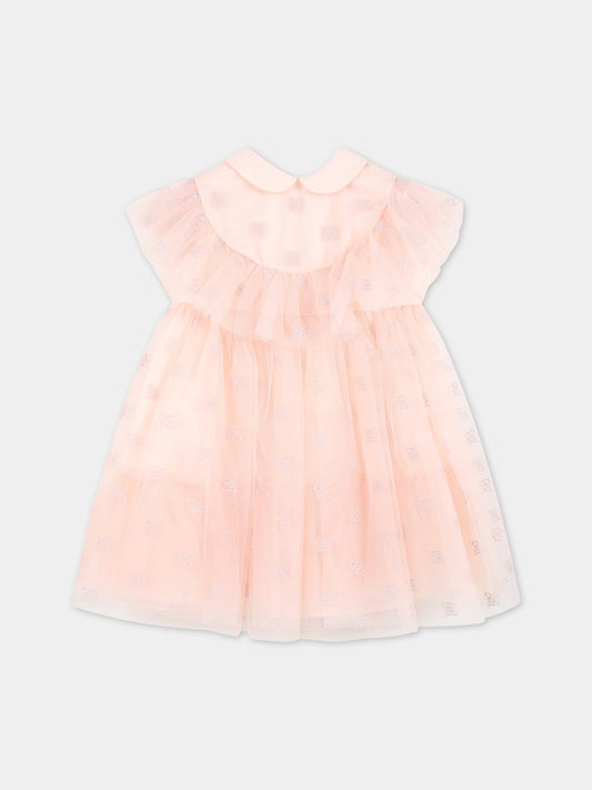 Vestito rosa per neonata con logo ricamato,Fendi Kids,BFB381 AG21 F1ENM