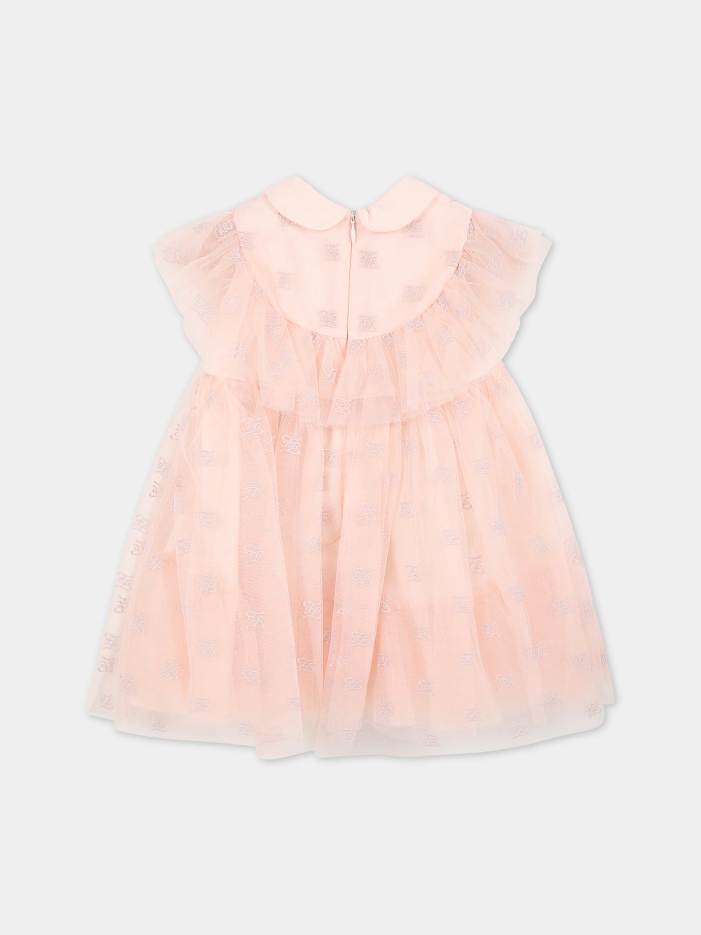 Vestito rosa per neonata con logo ricamato,Fendi Kids,BFB381 AG21 F1ENM