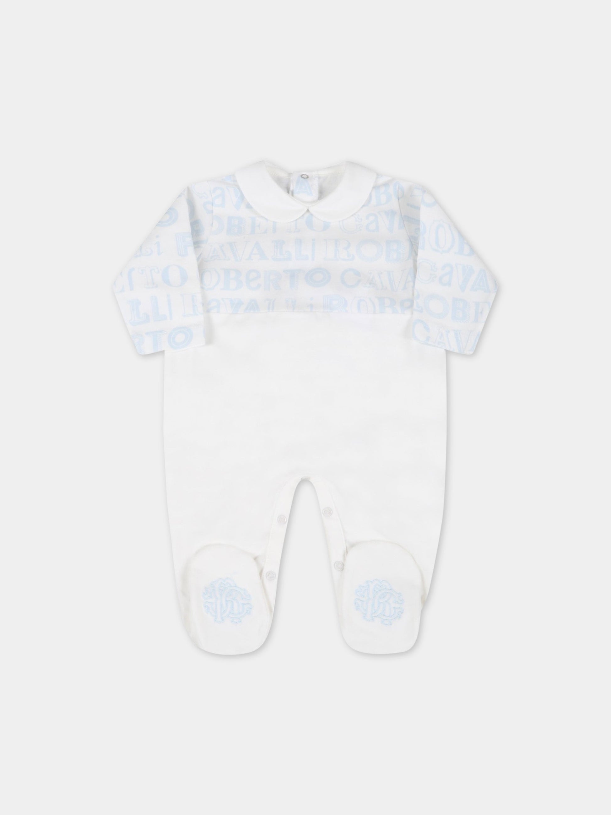 Set bianco per neonato con loghi,Roberto Cavalli Kids,MJT80A JMA93 D0537