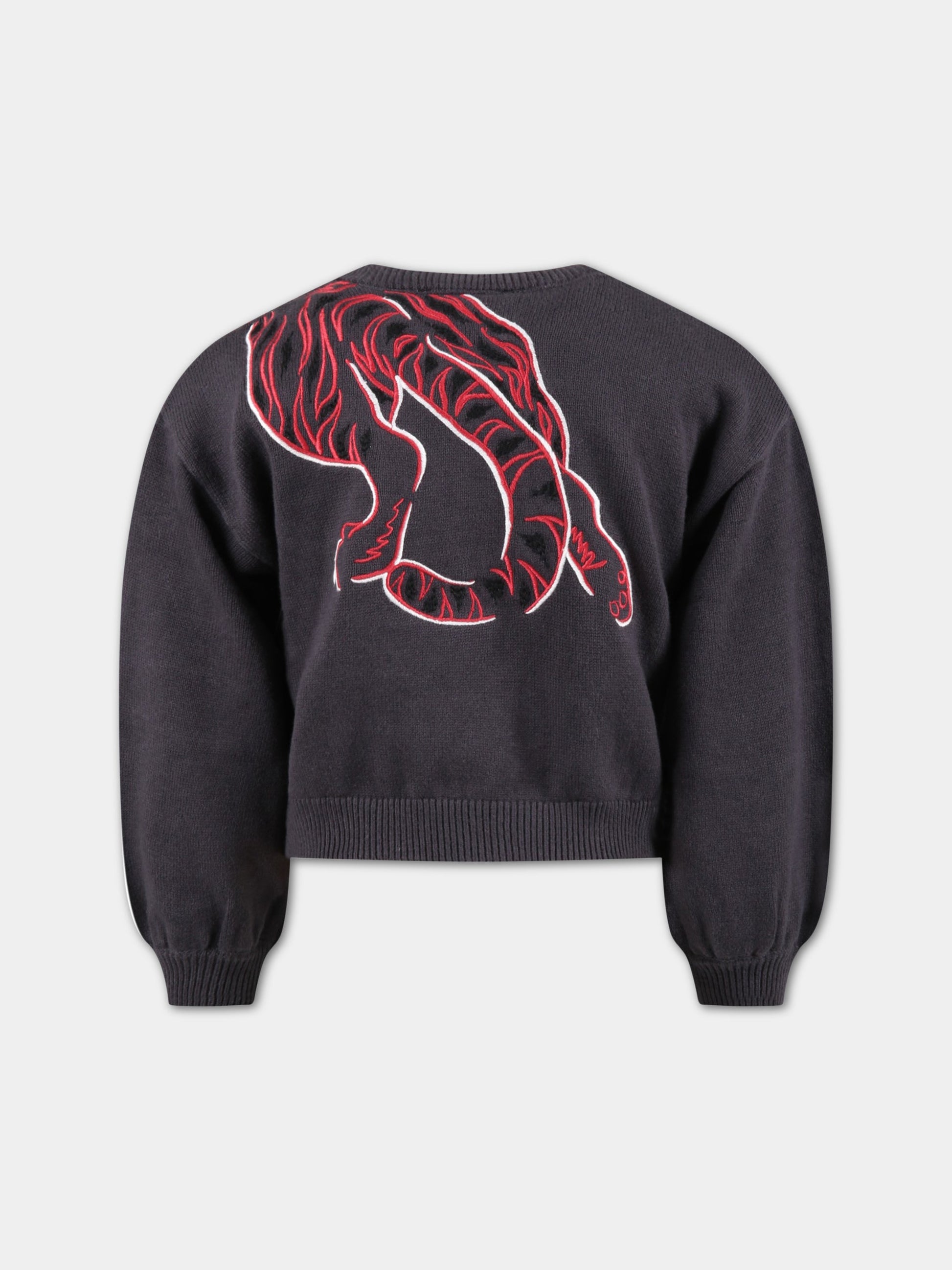 Maglione grigio per bambina con tigre rossa,Kenzo Kids,K15123 065