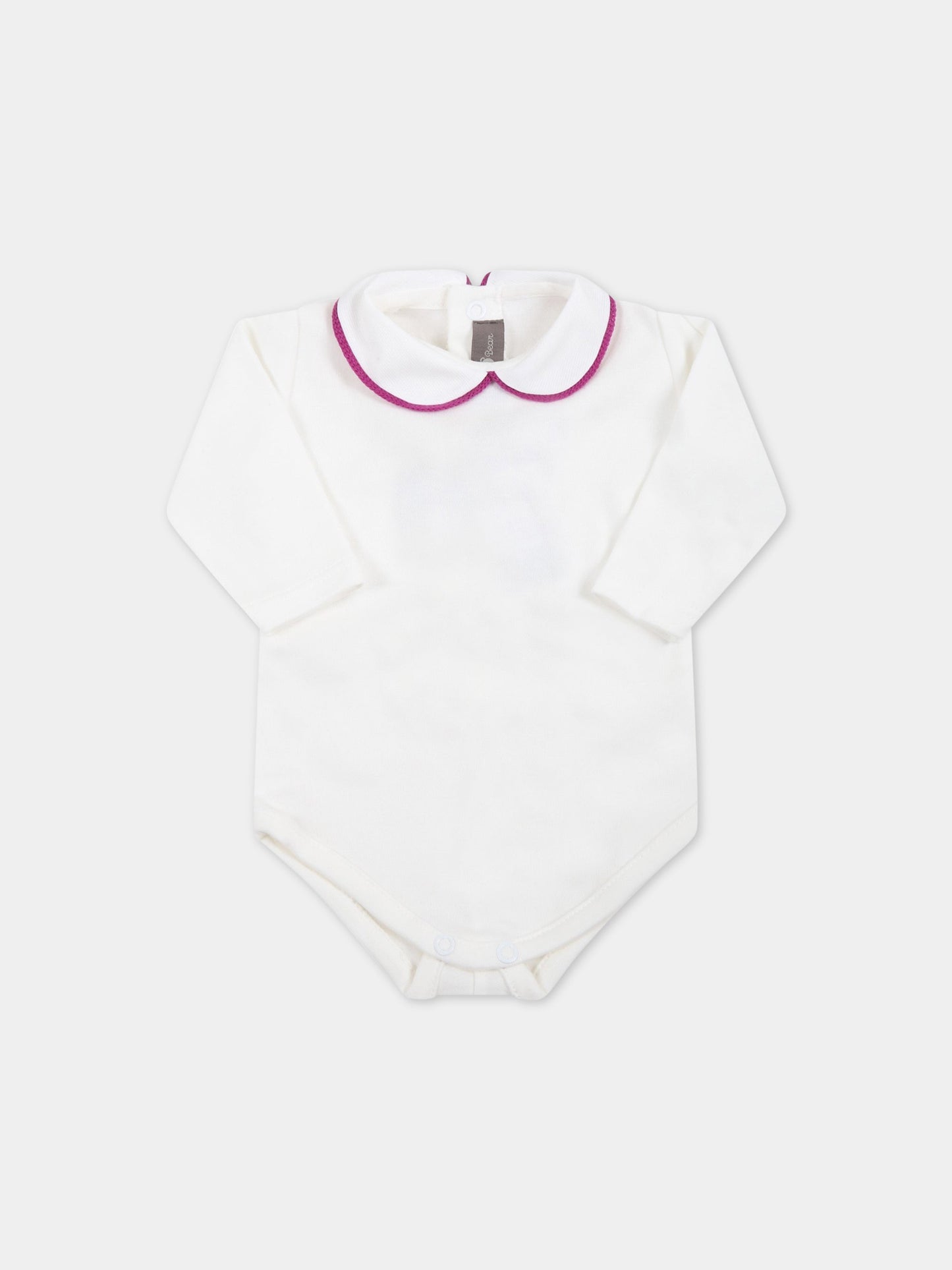 Body bianco per neonata con profilo viola,Little Bear,3027 LATTE/PRUGNA