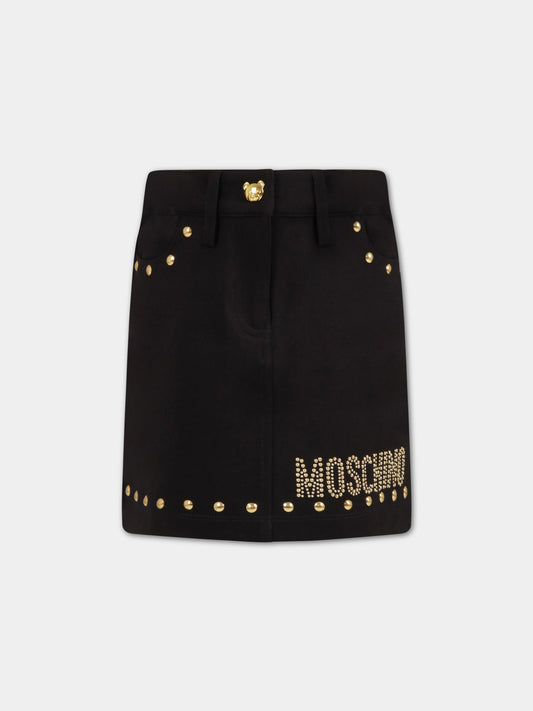 Gonna nera per bambina con logo,Moschino Kids,HDJ023 LJA02 60100