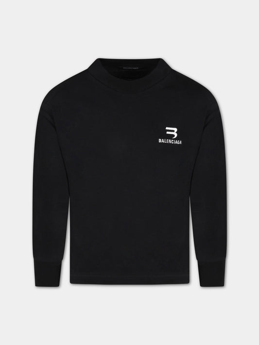 T-shirt nera per bambini con logo,Balenciaga,682138 TLV71 1070