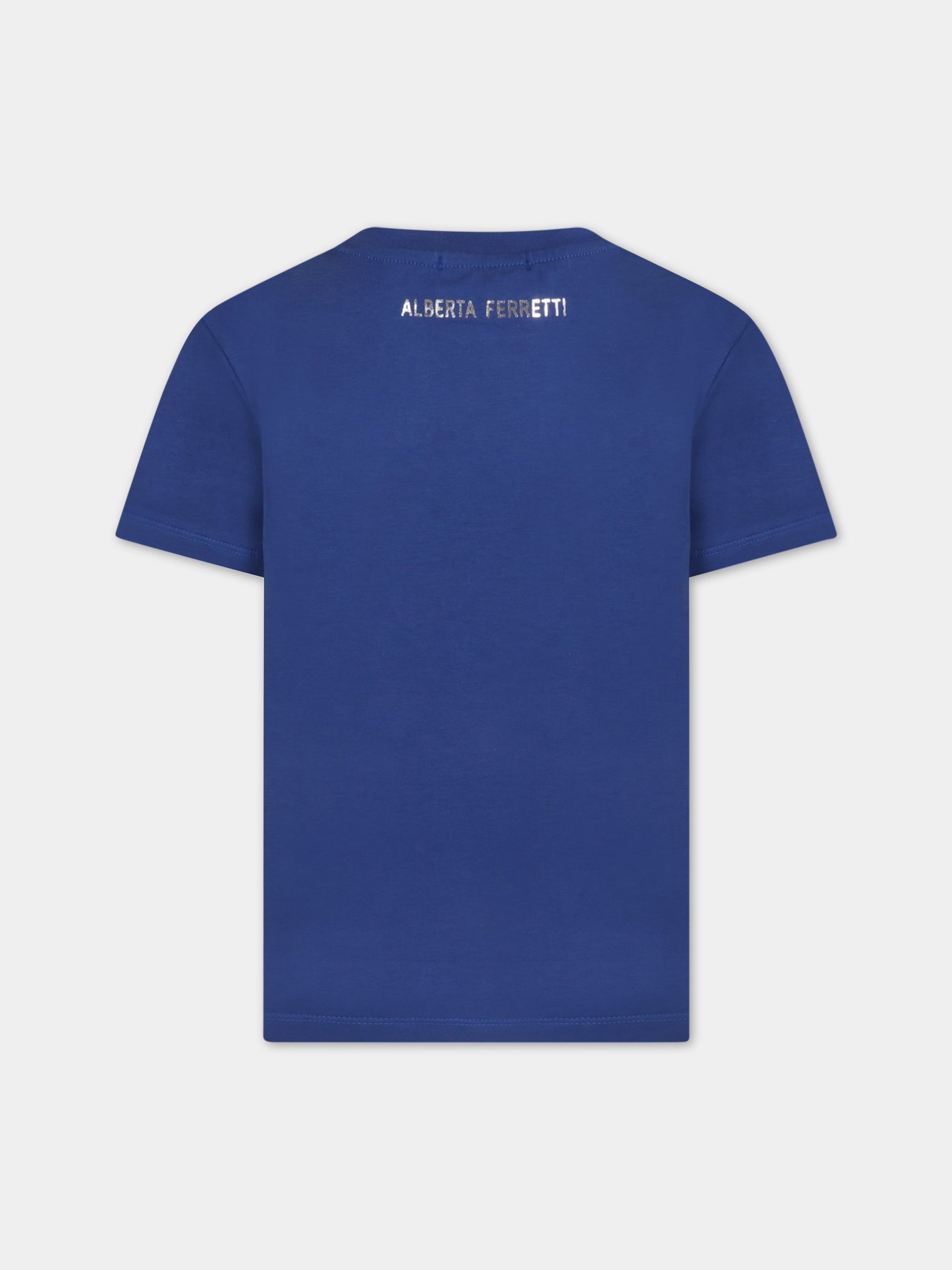 T-shirt blu royal per bambina con logo argentato,Alberta Ferretti Junior,025412 067