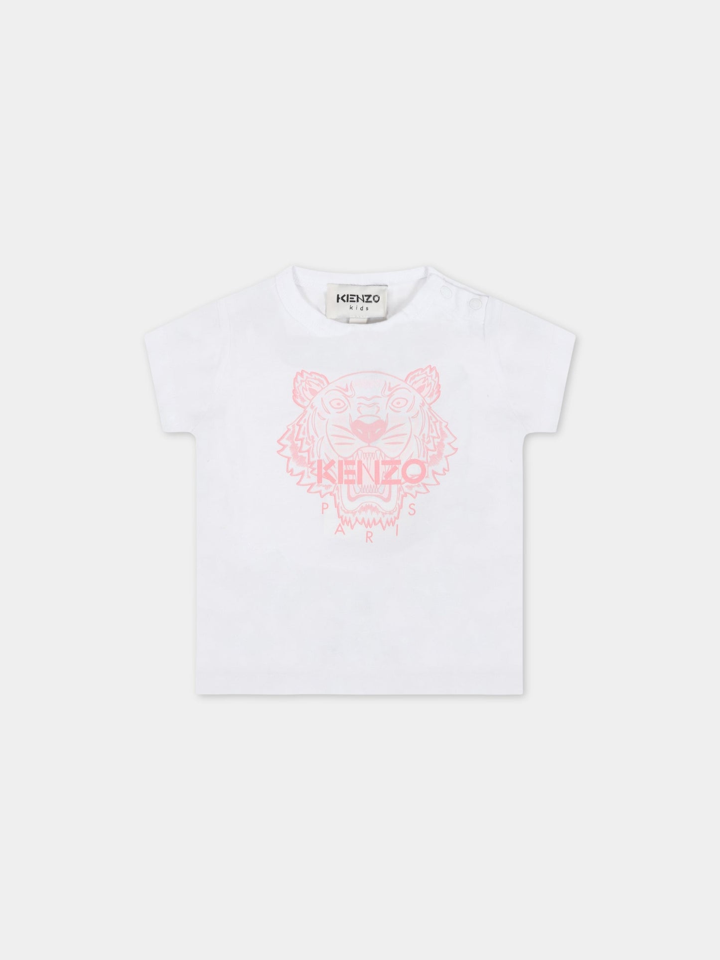 T-shirt bianca per neonata con iconica tigre,Kenzo Kids,K05043 103