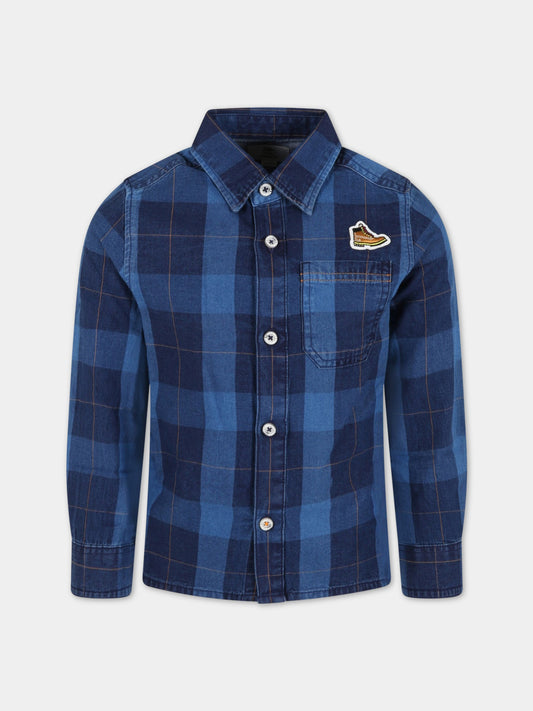 Camicia blu denim per bambino con patch,Timberland,T25S50 MARINE