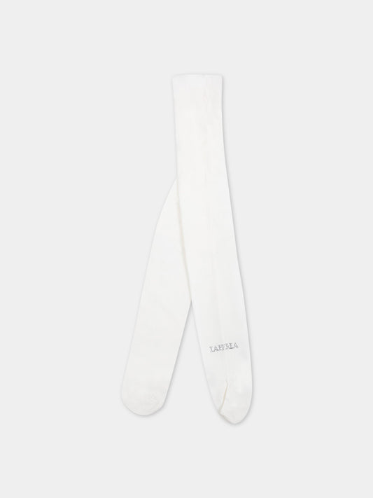 Collant avorio per bambina con strass,La Perla,48828 X1