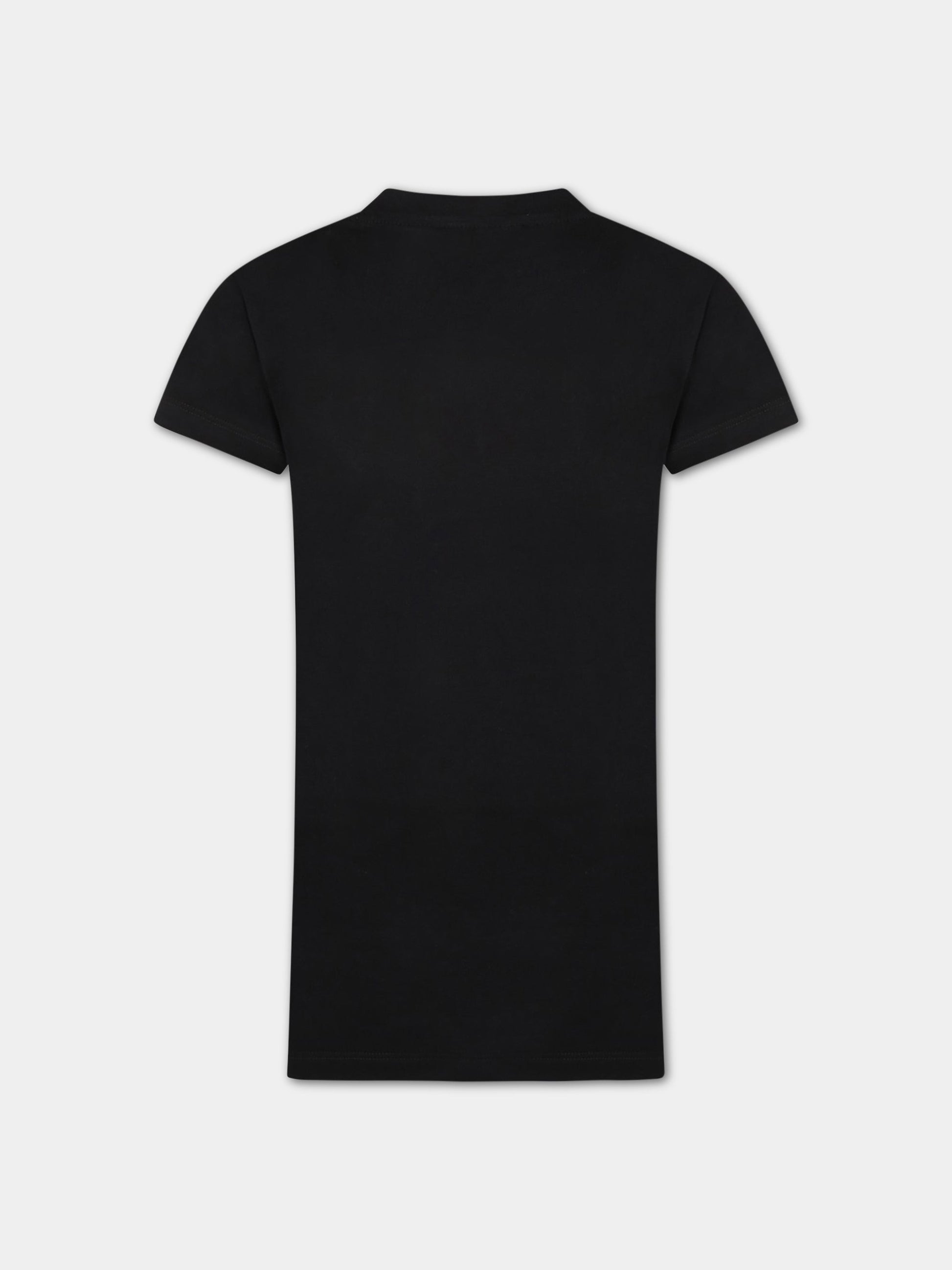 Vestito nero per bambina con logo giallo fluo,Balmain Kids,6Q1091 J0006 930GL