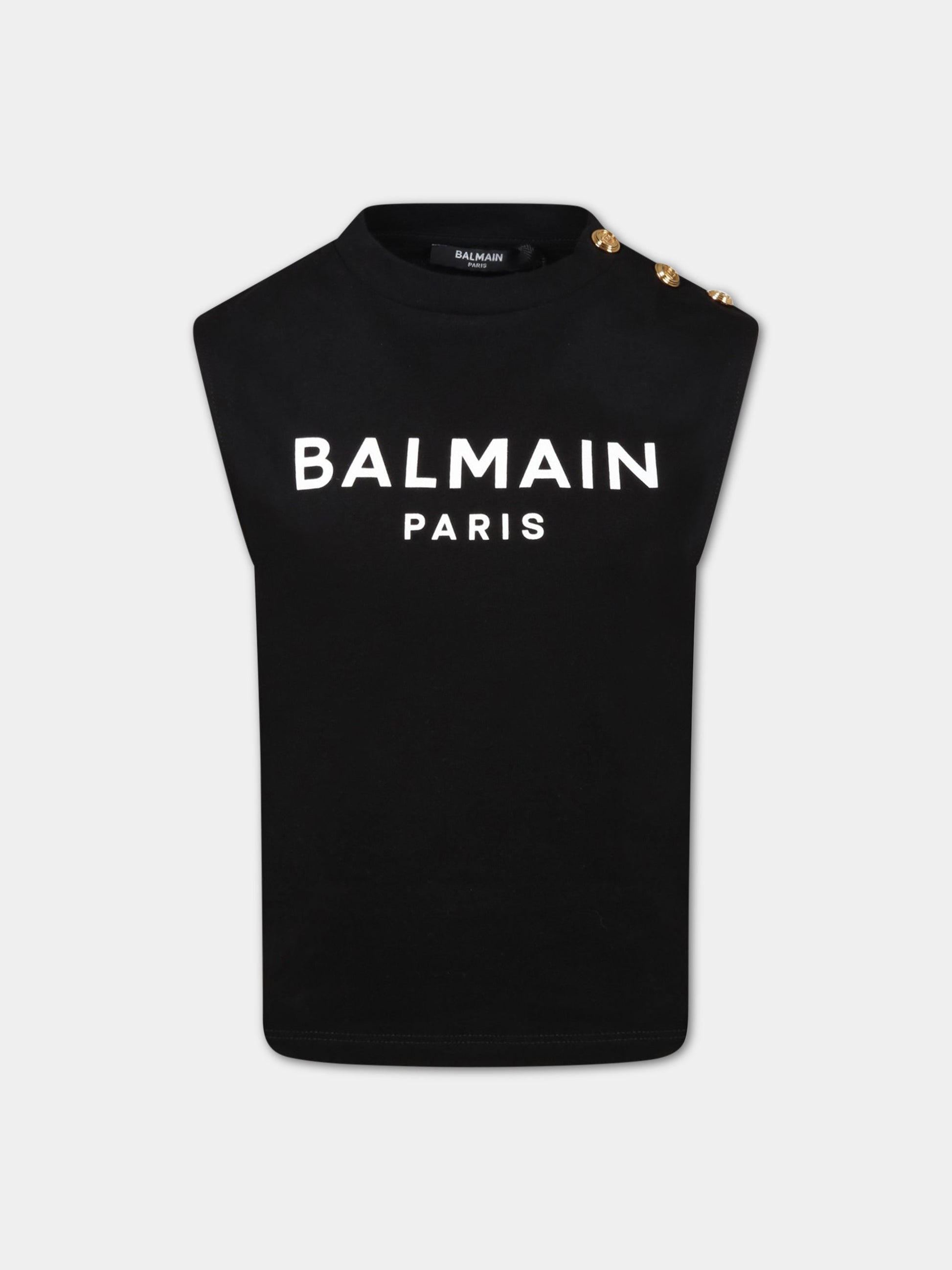 Canotta nera per bambina con logo,Balmain Kids,6Q8142 Z0082 930BC