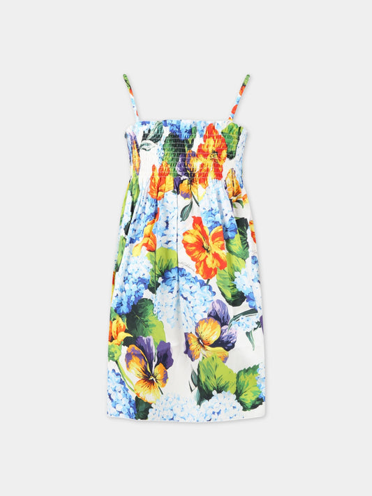 Vestito bianco per bambina con ortensie,Dolce & Gabbana Kids,L52DA6 HS5MF HA3JA