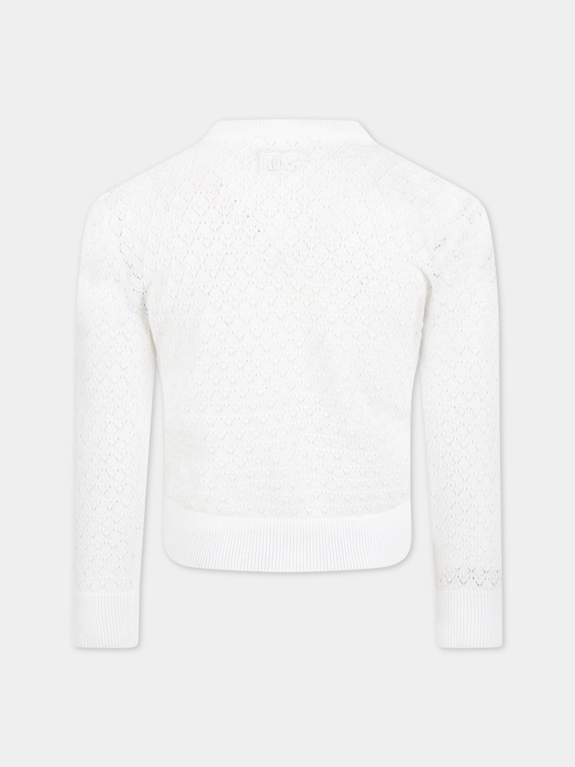 Cardigan bianco per bambina con logo,Dolce & Gabbana Kids,L5KWF8 JACMR W0800