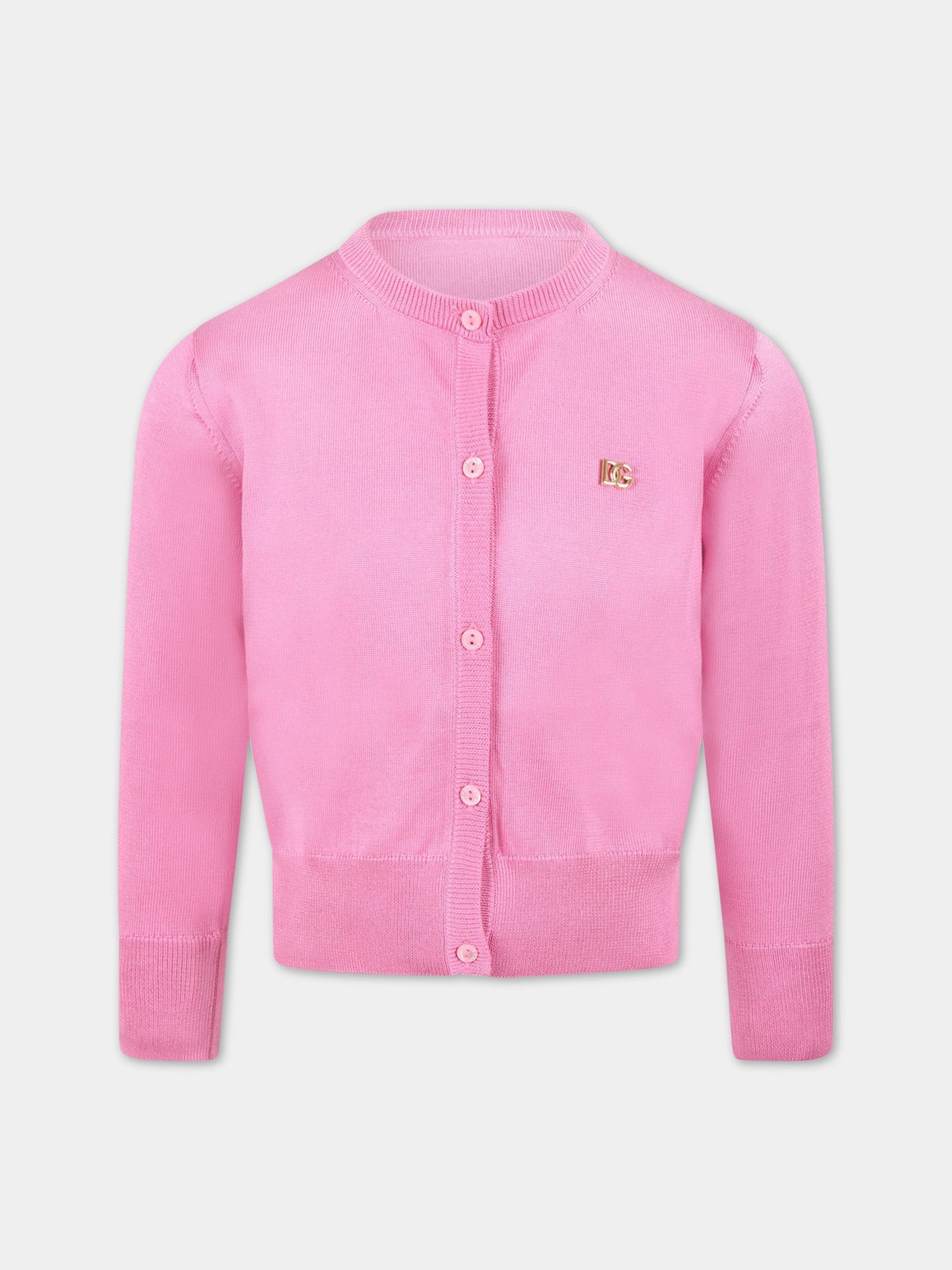 Cardigan rosa per bambina con logo,Dolce & Gabbana Kids,L5KWF9 JASR3 F0663