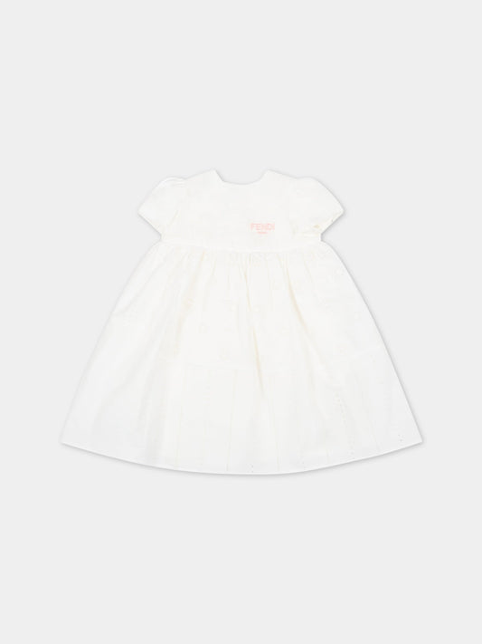 Vestito bianco per neonata con logo rosa,Fendi Kids,BFB396 AJ1C F0ZNM