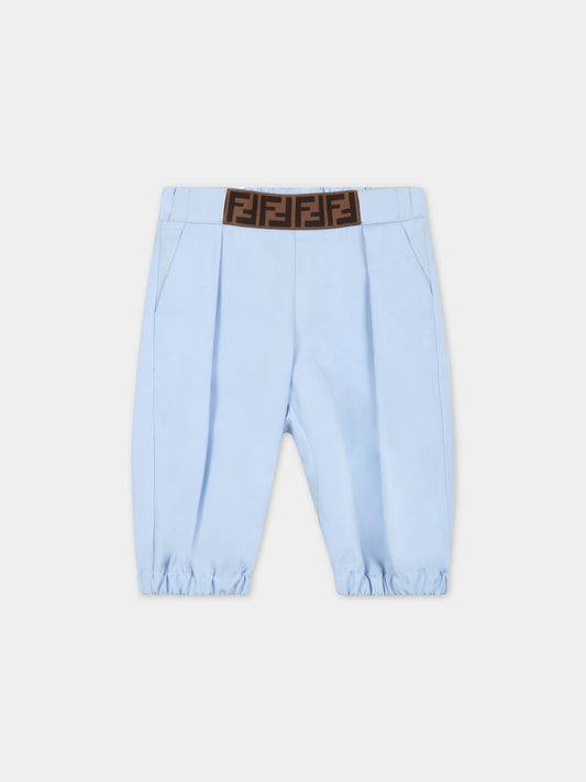 Pantalone celeste per neonato con doppia FF,Fendi Kids,BUF051 AEXZ F11H1