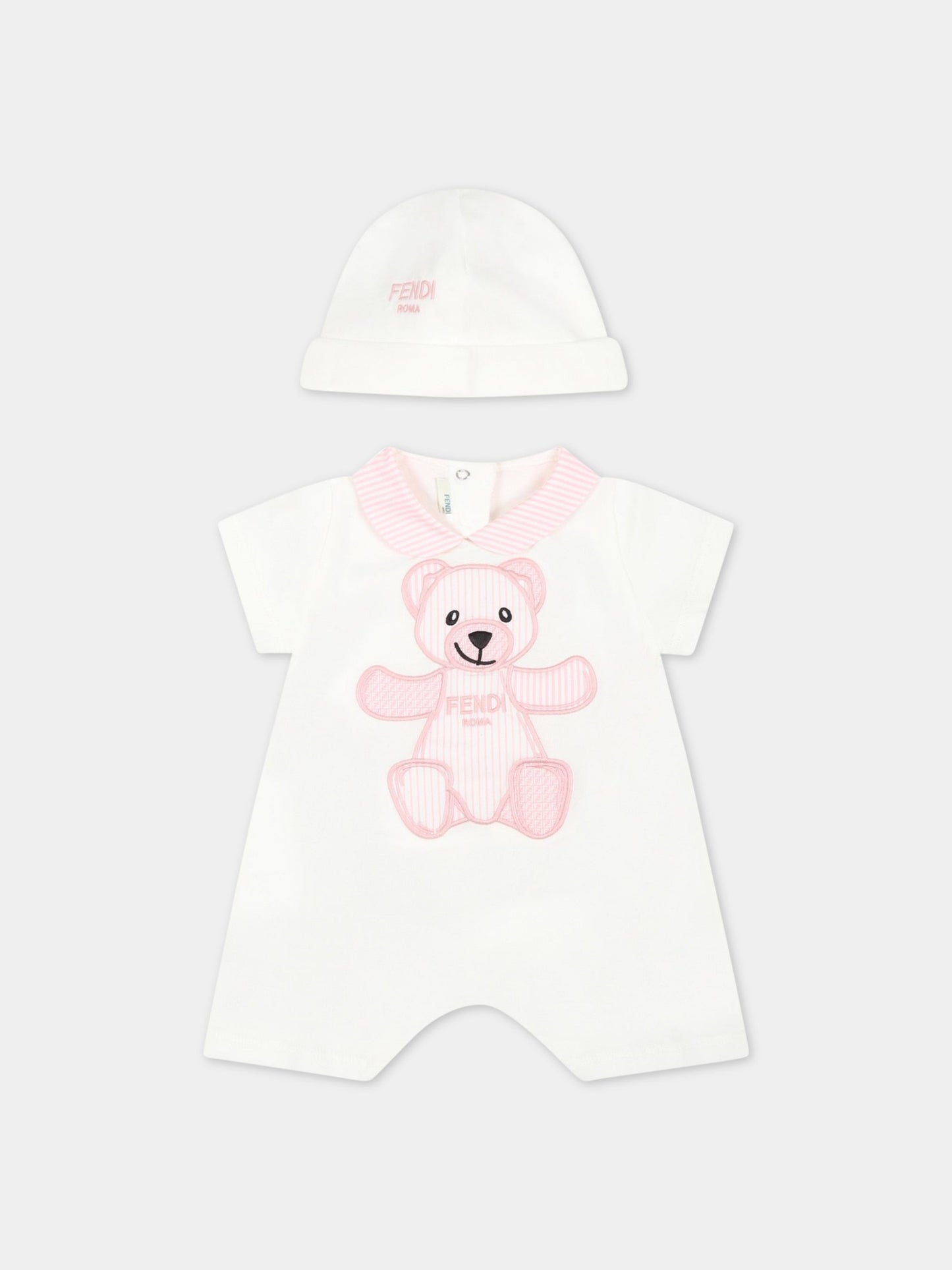 Set bianco per neonata con orso,Fendi Kids,BUK087 ST8 F1FXZ