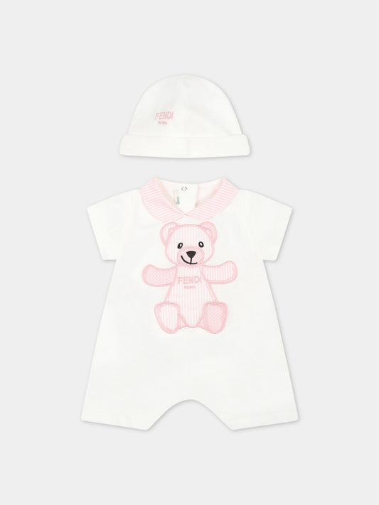 Set bianco per neonata con orso,Fendi Kids,BUK087 ST8 F1FXZ