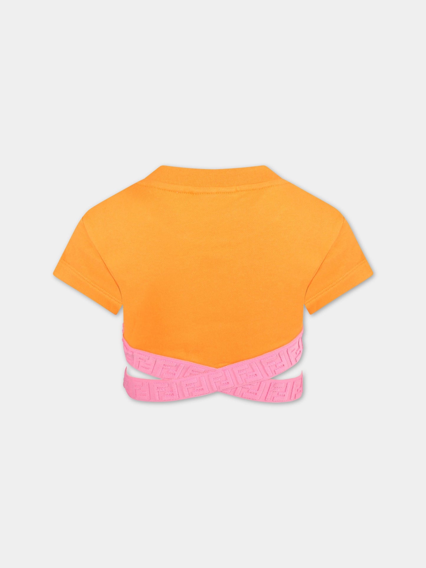 T-shirt arancione per bambina con doppia FF,Fendi Kids,JFI256 5V0 F0TX8