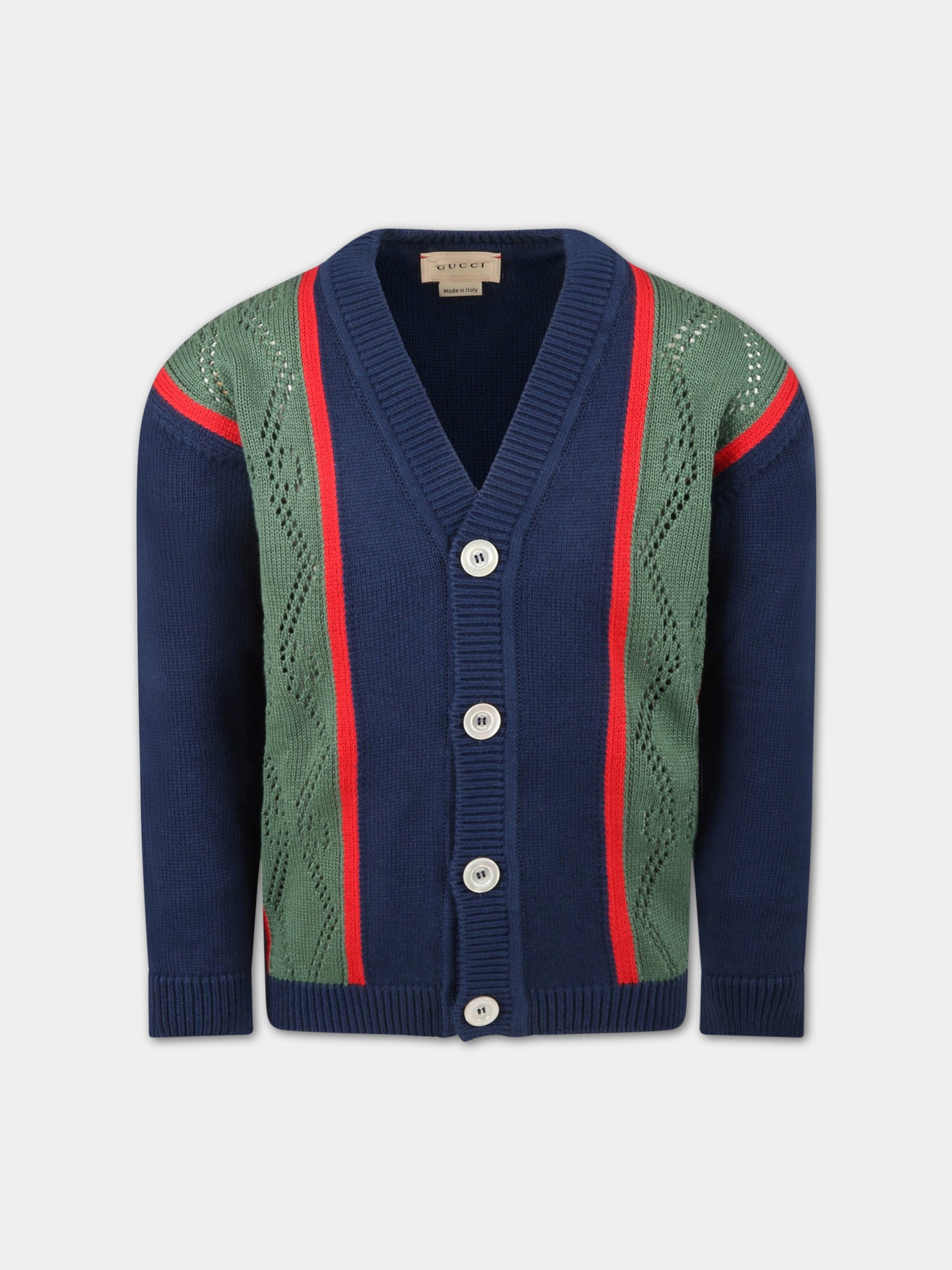 Cardigan blu per bambini con doppie GG,Gucci Kids,660342 XKBW4 4585