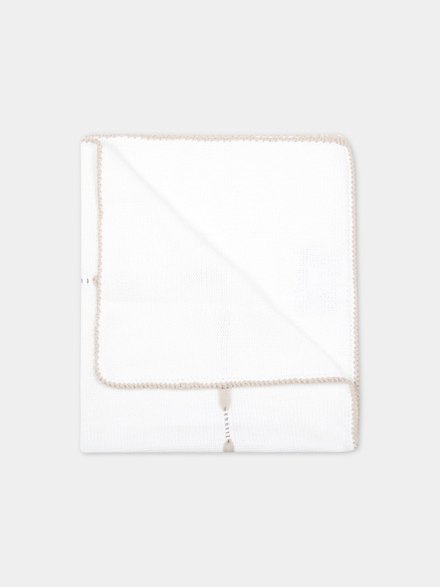 Coperta bianca per neonati con fiocco biege,Little Bear,4000 BIANCO/CORDA