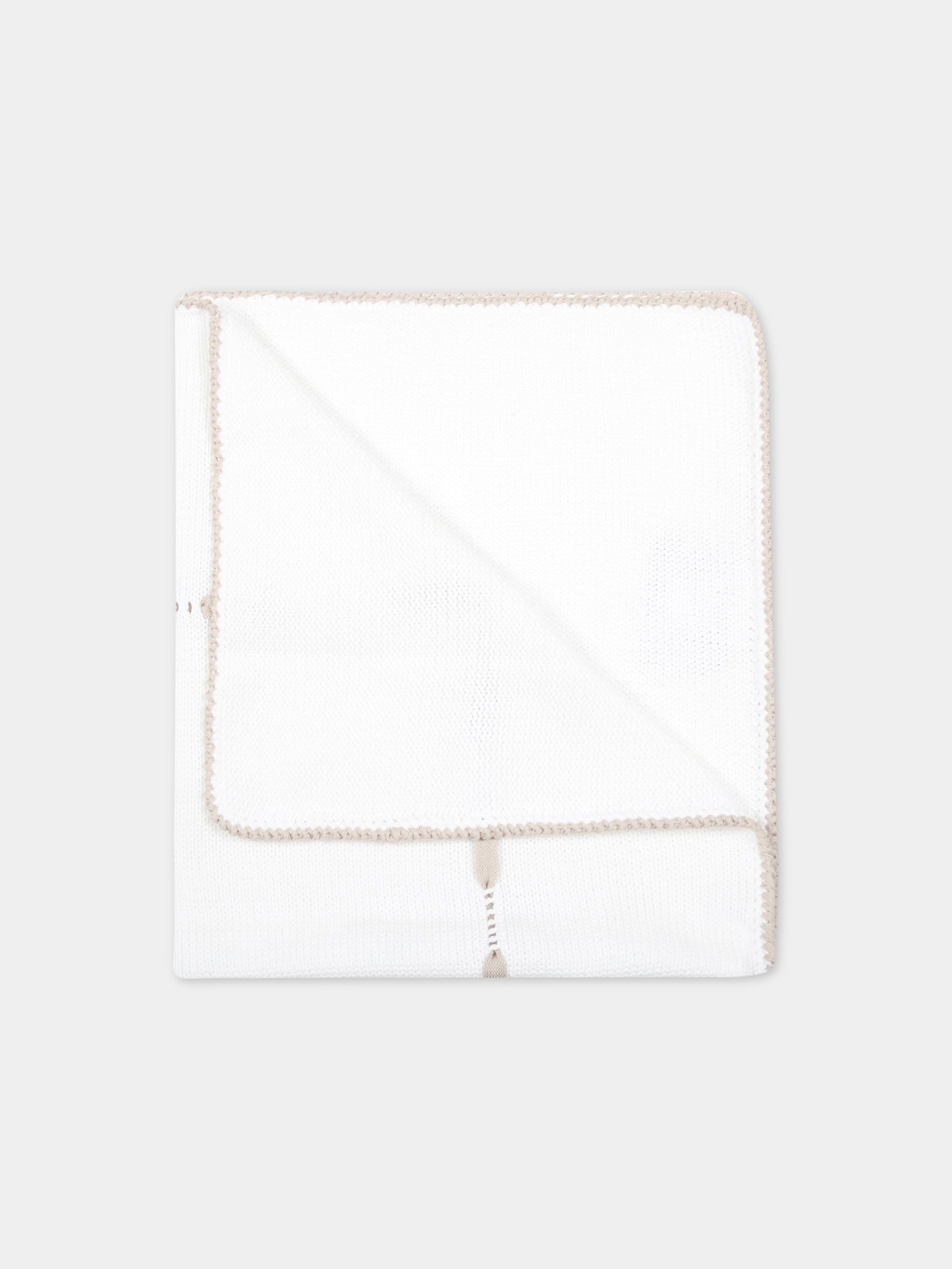 Coperta bianca per neonati con fiocco biege,Little Bear,4000 BIANCO/CORDA
