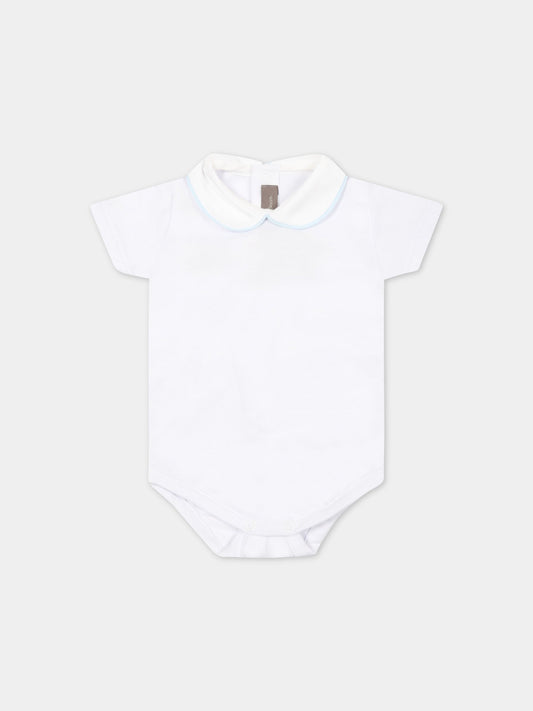 Body bianco per neonato con dettaglio celeste,Little Bear,4024 BIANCO/CIELO