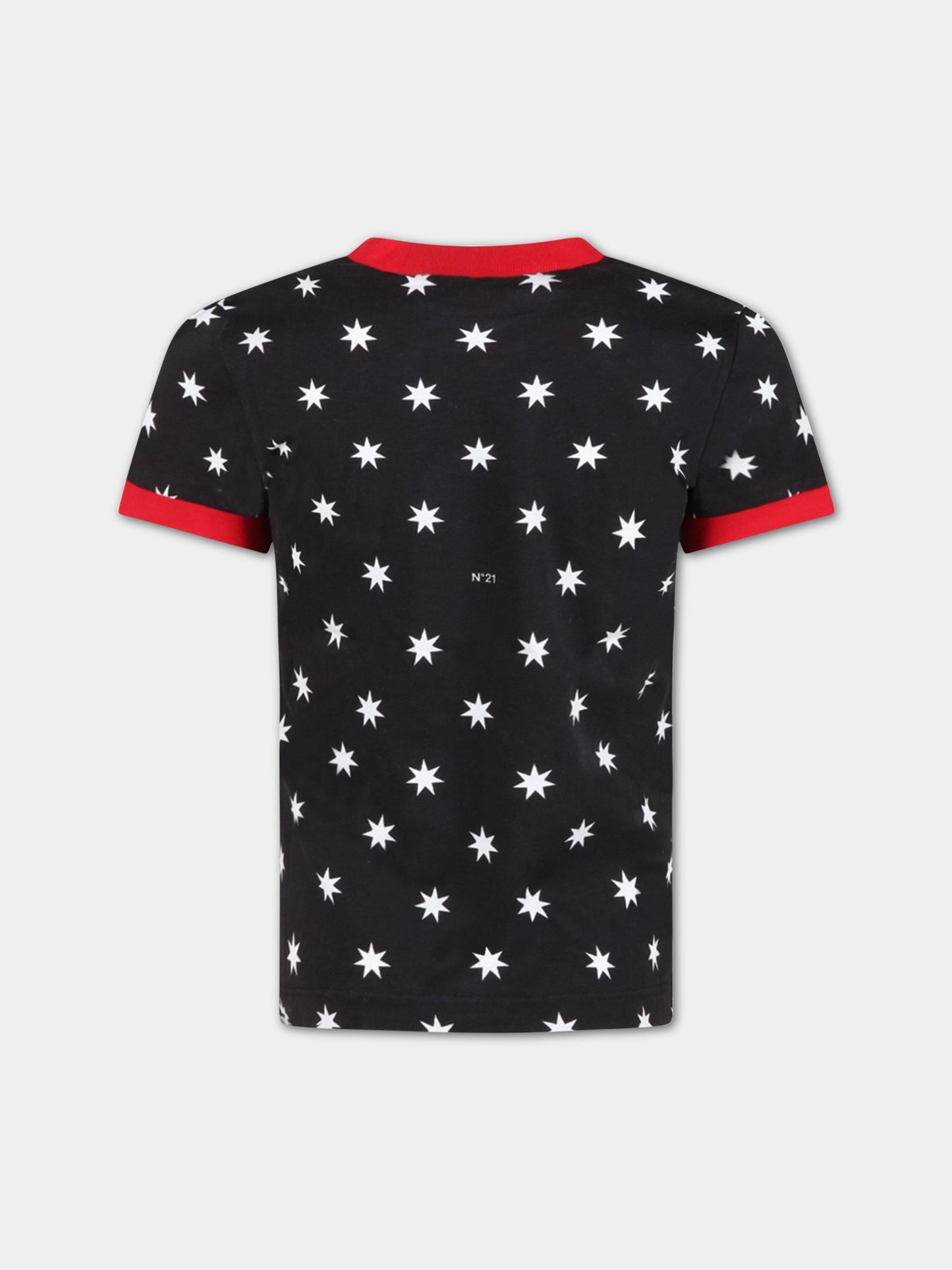 T-shirt nera per bambina con stelle,N°21 Kids,N21088 N0136 N21T68F 0N900