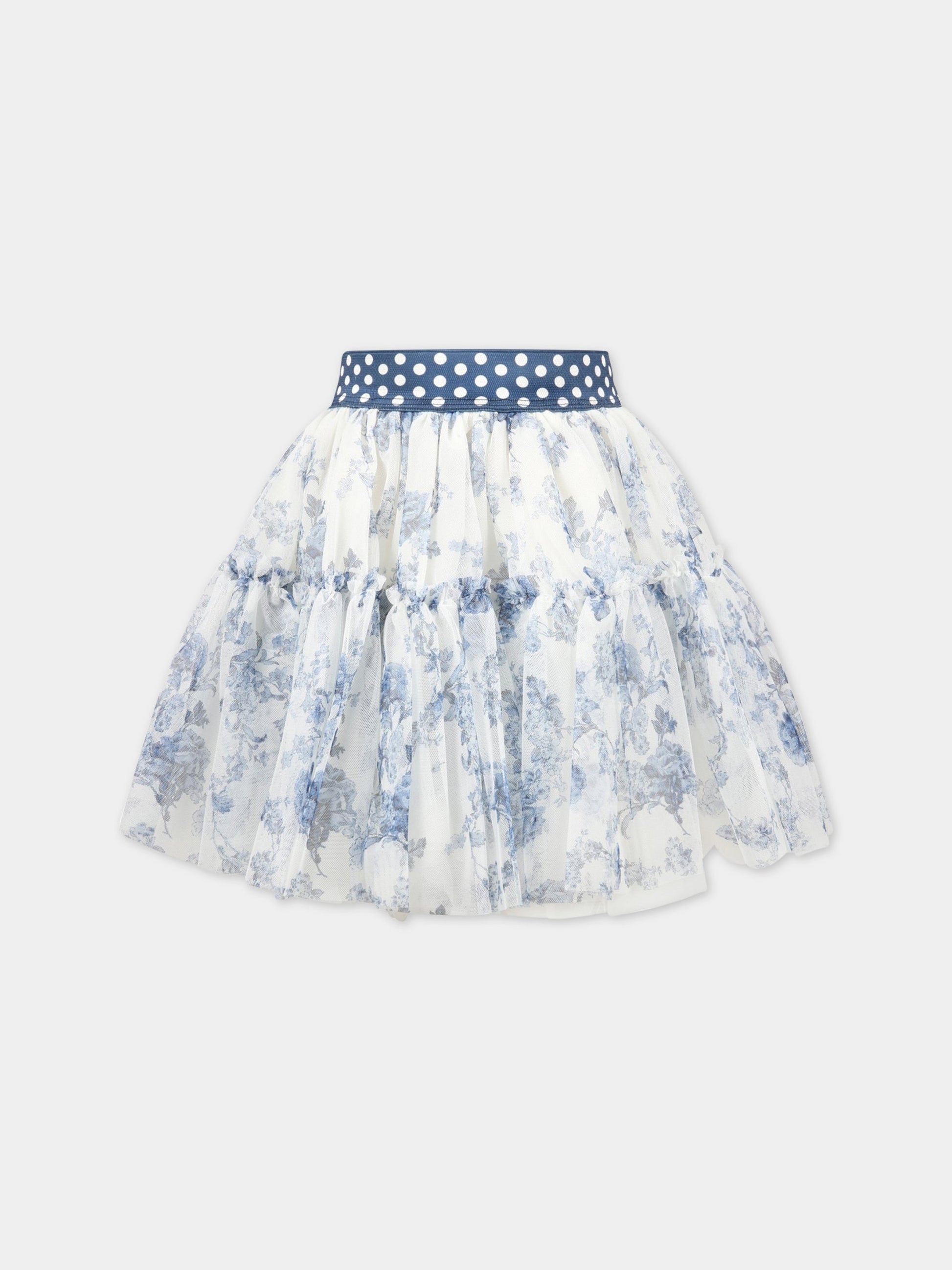 Gonna bianca per bambina con fiori blu,Monnalisa,719702 9625 0156