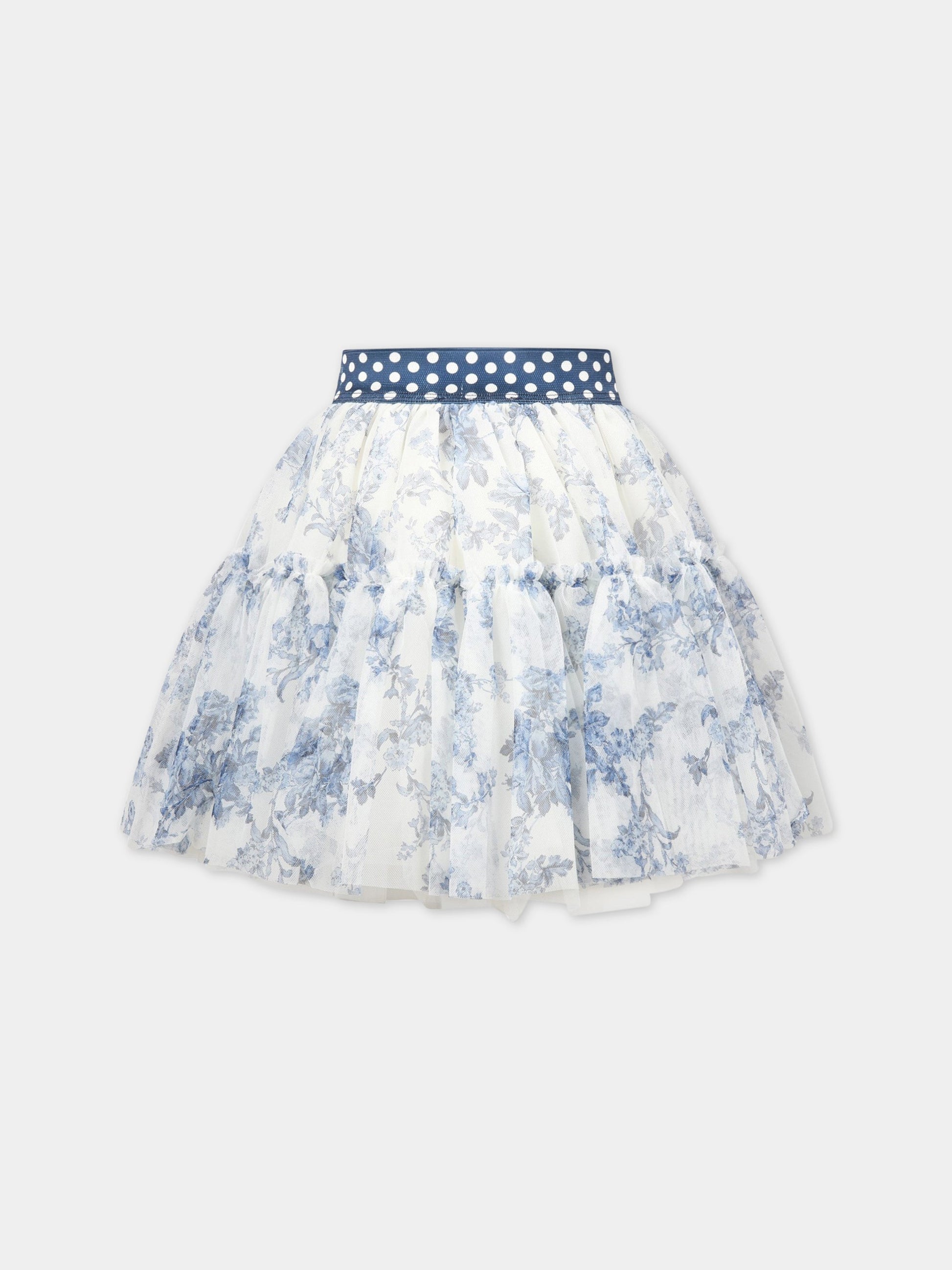 Gonna bianca per bambina con fiori blu,Monnalisa,719702 9625 0156