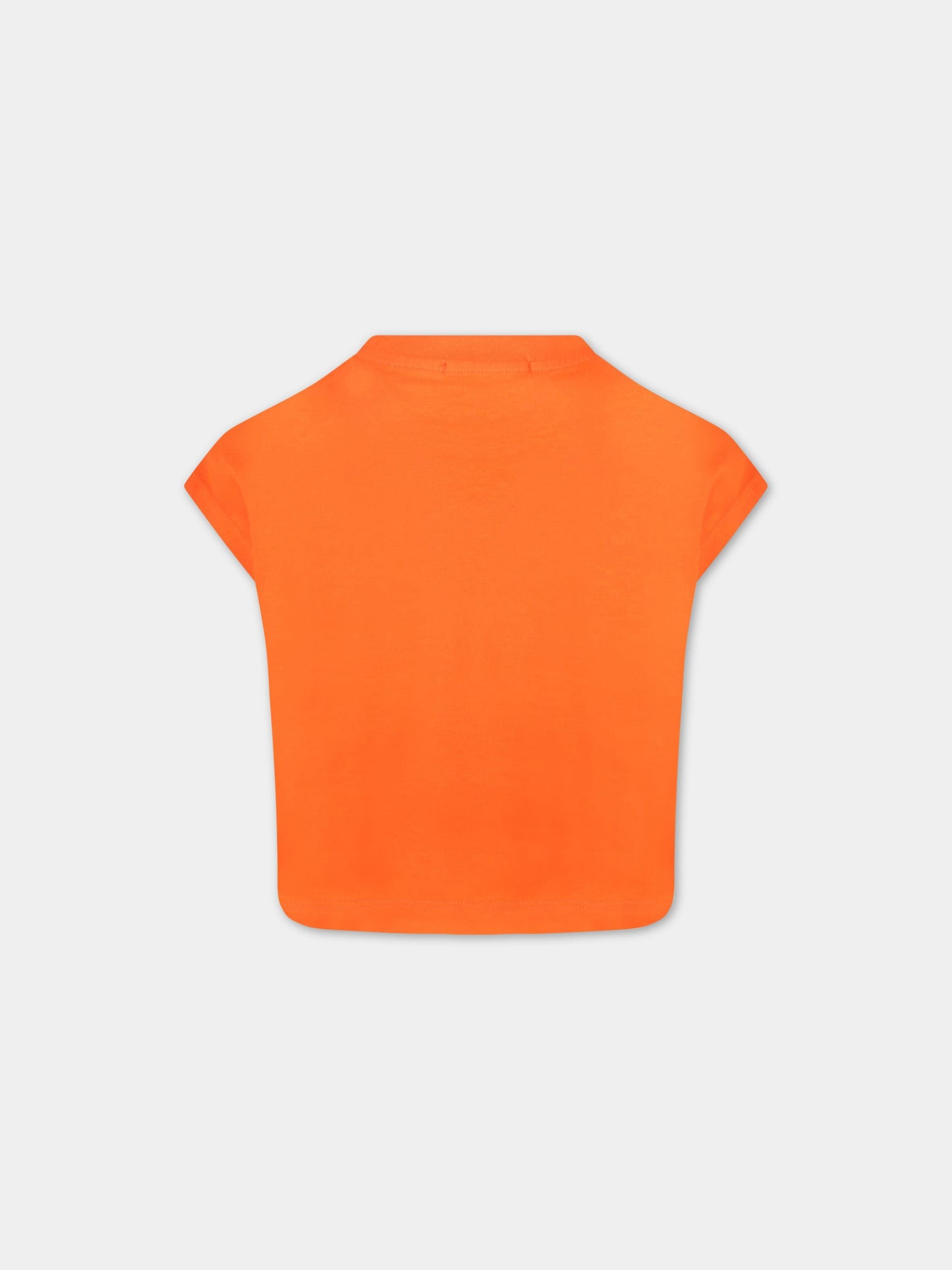 T-shirt arancione per bambina con stampa colorata,Msgm Kids,MS028866 030