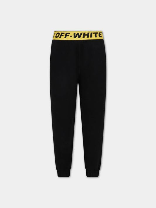 Pantaloni neri per bambini con logo nero,Off White,OBCH001S22FLE003 1018